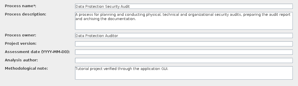 Cropped process-definition form for the Data Protection Security Audit